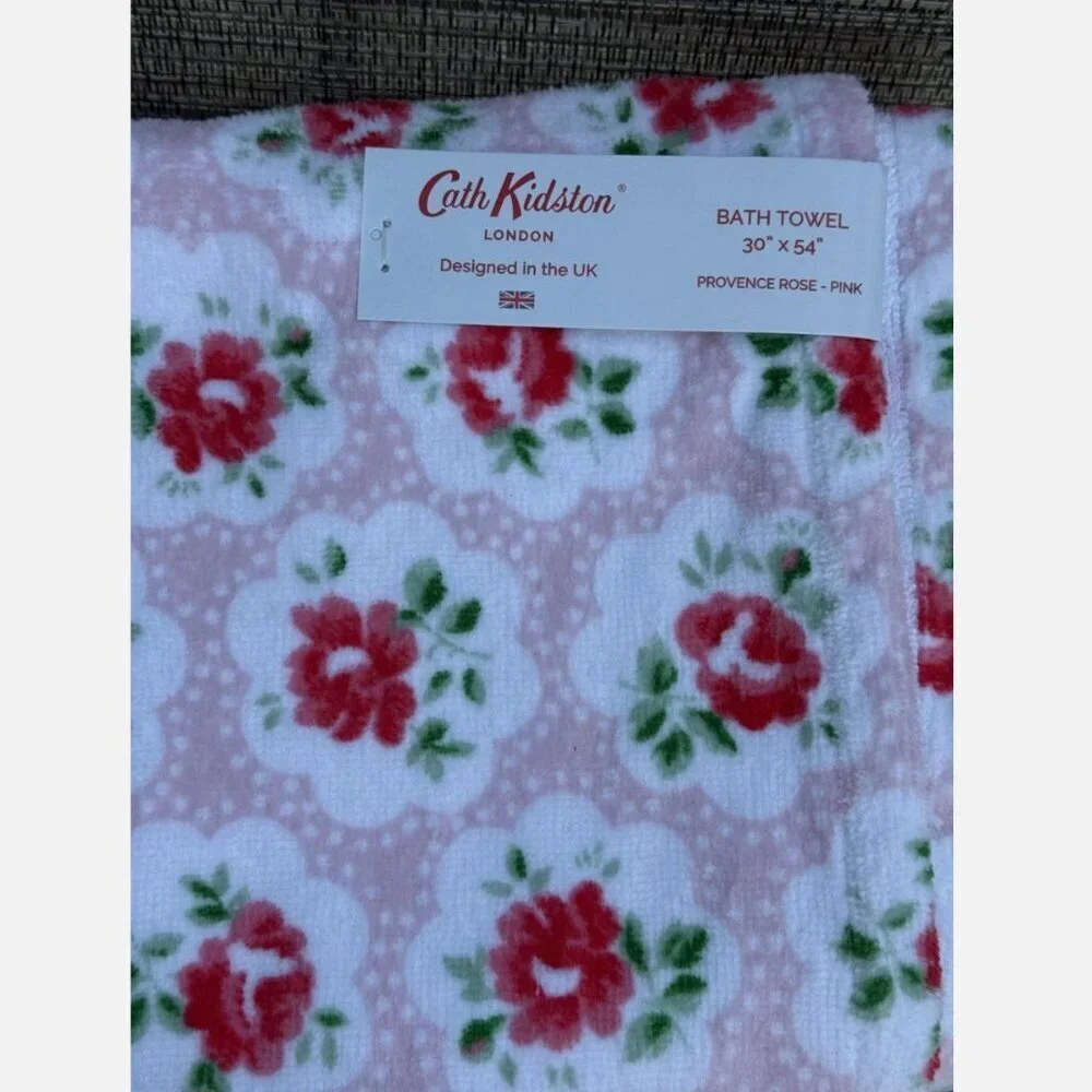 Cath Kidston Provence Rose Pink Cotton Velour One Bath & 4 Hand Towels Set 5pc